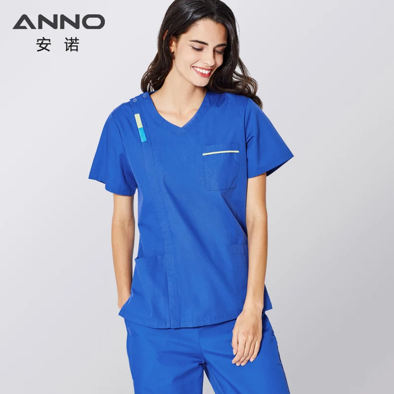 ANNO медицинские скрабы с контрастным цветом для ухода за ребенком, платье для женщин и мужчин, униформа медсестры, синяя Хирургическая Одежда, топы, штаны
