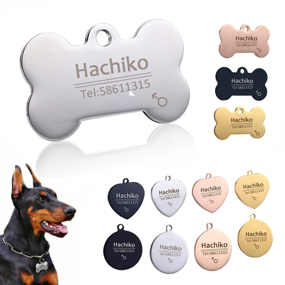 Etiqueta de perro personalizada de acero inoxidable, etiquetas de identificación grabadas para Collar de perro, colgante con placa con nombre para perro Pitbull