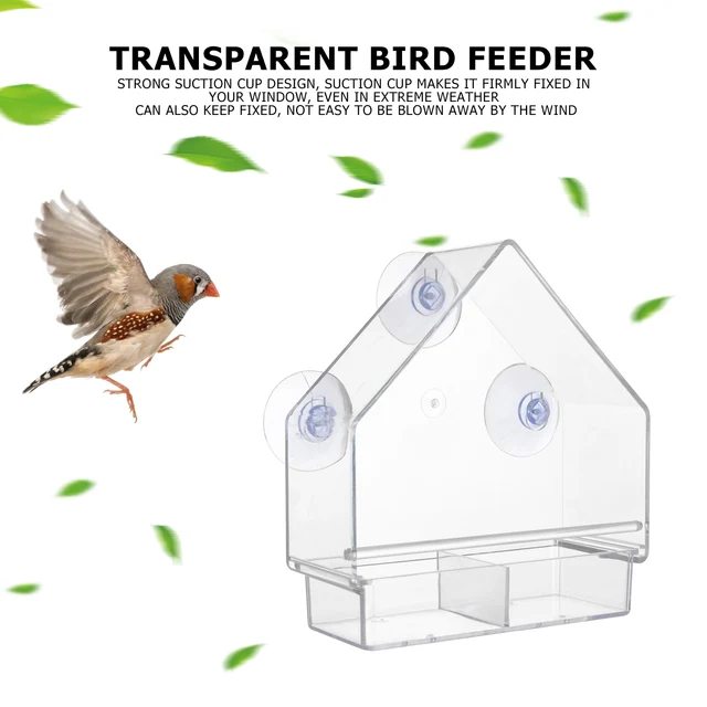 Peggybuy Mangeoire à oiseaux en plastique pour fenêtre, transparente,  ventouse, nichoir en forme de maison 