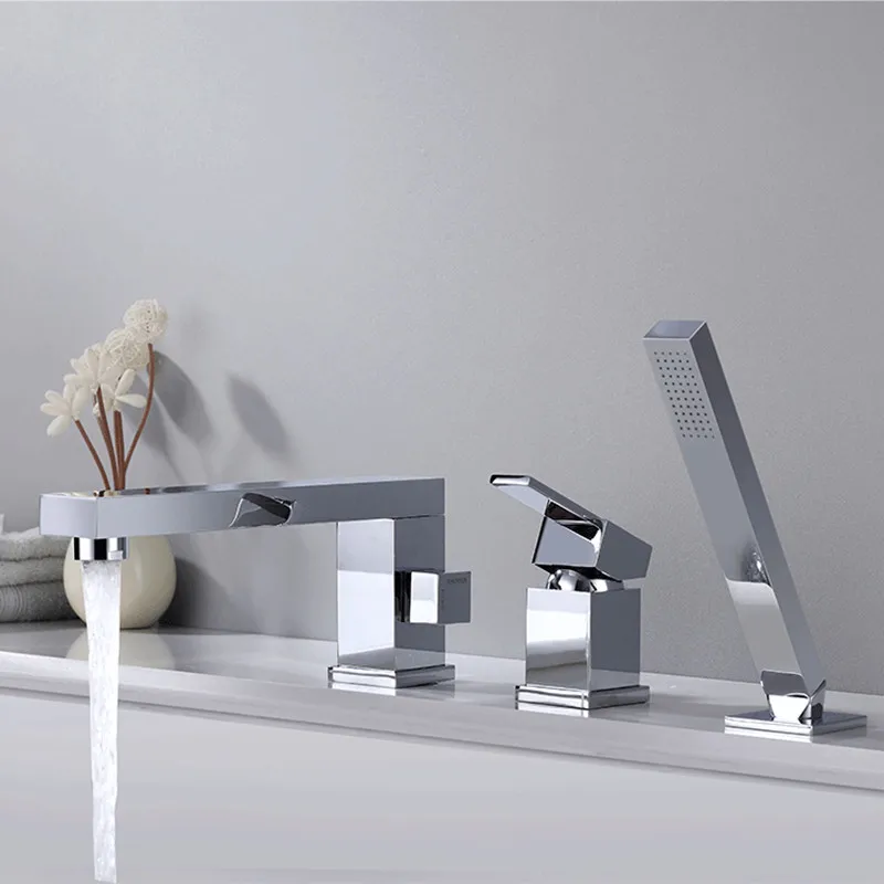 

Латунный хромированный смеситель для раковины в ванную комнату, кран с 3 отверстиями, одна ручка, набор из трех предметов для горячей и холодной воды