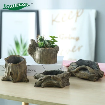 

Creative Cement Retro Imitation Wood Stump Tree Root Flower Pot Cactus Succulent Pot Micro Landscape Plant Pots Decorative