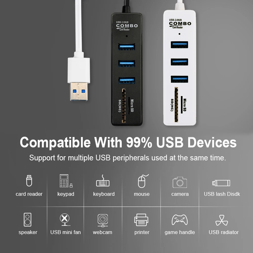 Usb-хаб 3,0 Мульти USB 3,0 концентратор USB Высокоскоростной разветвитель 3 6 портов 2,0 Hab устройство для чтения карт SD TF все в одном для ПК Компьютерные аксессуары