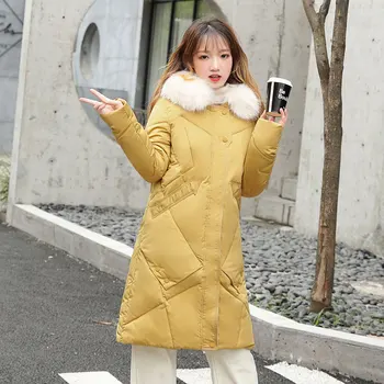 

Women Colorful Fur Collar Hooded Bakery Oversize Winter Down Coat Slim Thick Warm Jacket Cotton Padded Wadded Parkas Big Pocket