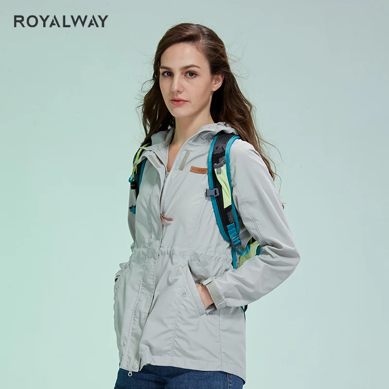 ROYALWAY Outdoor Utility Women Camping Hiking Fishing Cycling Medium length Type Windbreaker Waterproof Jackets RFCL1234H