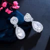 CWWZircons Non Pierced Ear Design Dangle Water Drop Cubic Zirconia Crystal Wedding Bridal Clip On Earring Without Piercing CZ102 4
