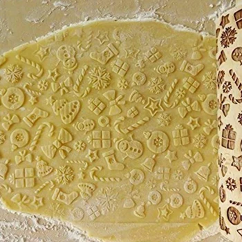 

Hot Sale Christmas Wooden 3D Rolling Pins, Embossing Rolling Pin with Engraved Christmas Themed Symbols for Baking Embossed Cook