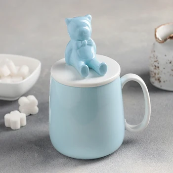 

Mug 400 ml "Bear", with ceramic lid, blue