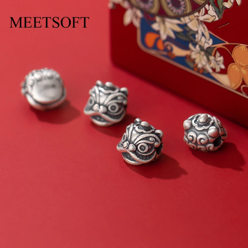

MEETSOFT Винтажные бусины-разделители в виде головы льва из серебра S925 пробы, шармы для колес, аксессуары для рукоделия