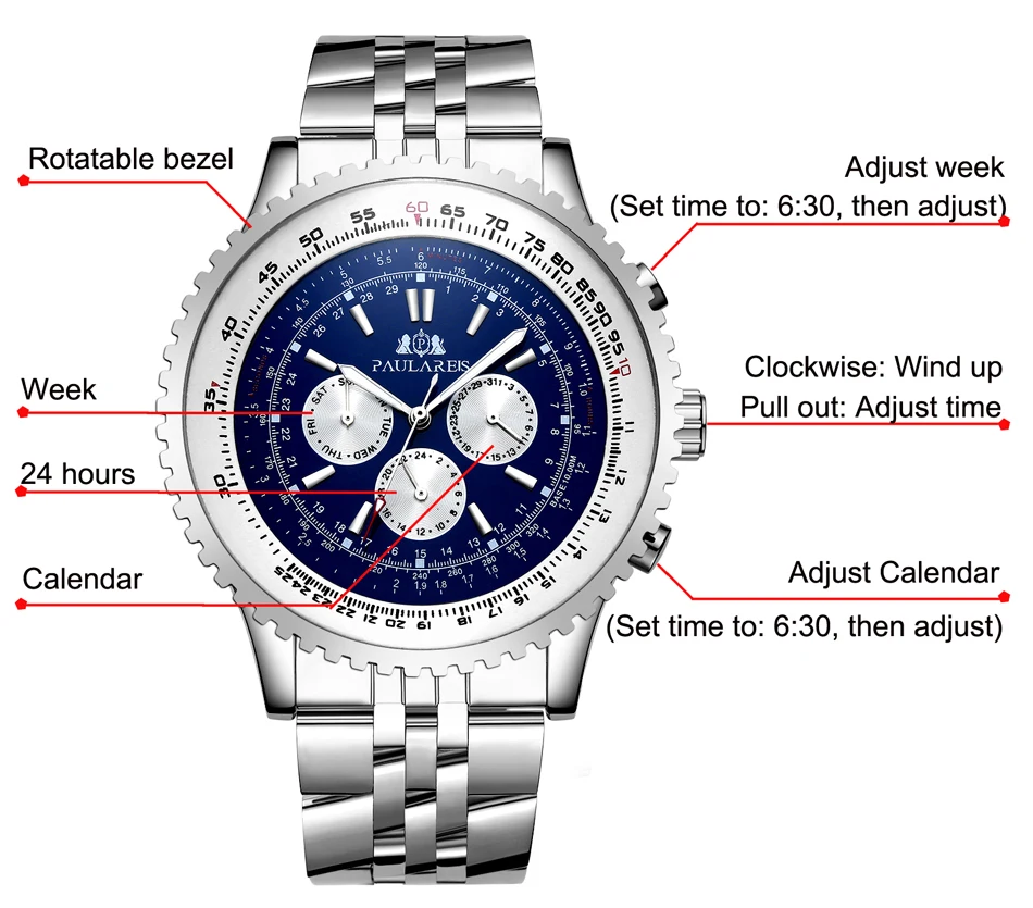 Cinturino meccanico in acciaio inossidabile meccanico a carica automatica sportivo blu nero bianco grande 50 mm classico da uomo di lusso_voghion.com