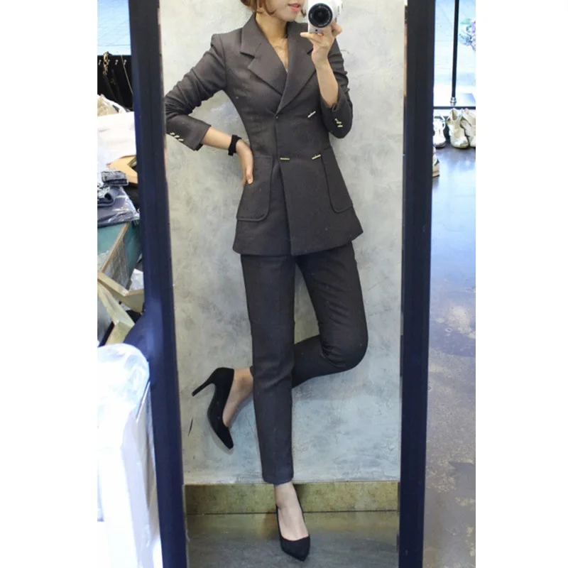

2019 Spring And Autumn New Style Korean-style Fashion Casual CHIC Double Breasted Small Suit Coat Capri Pants Suit WOMEN'S Suit