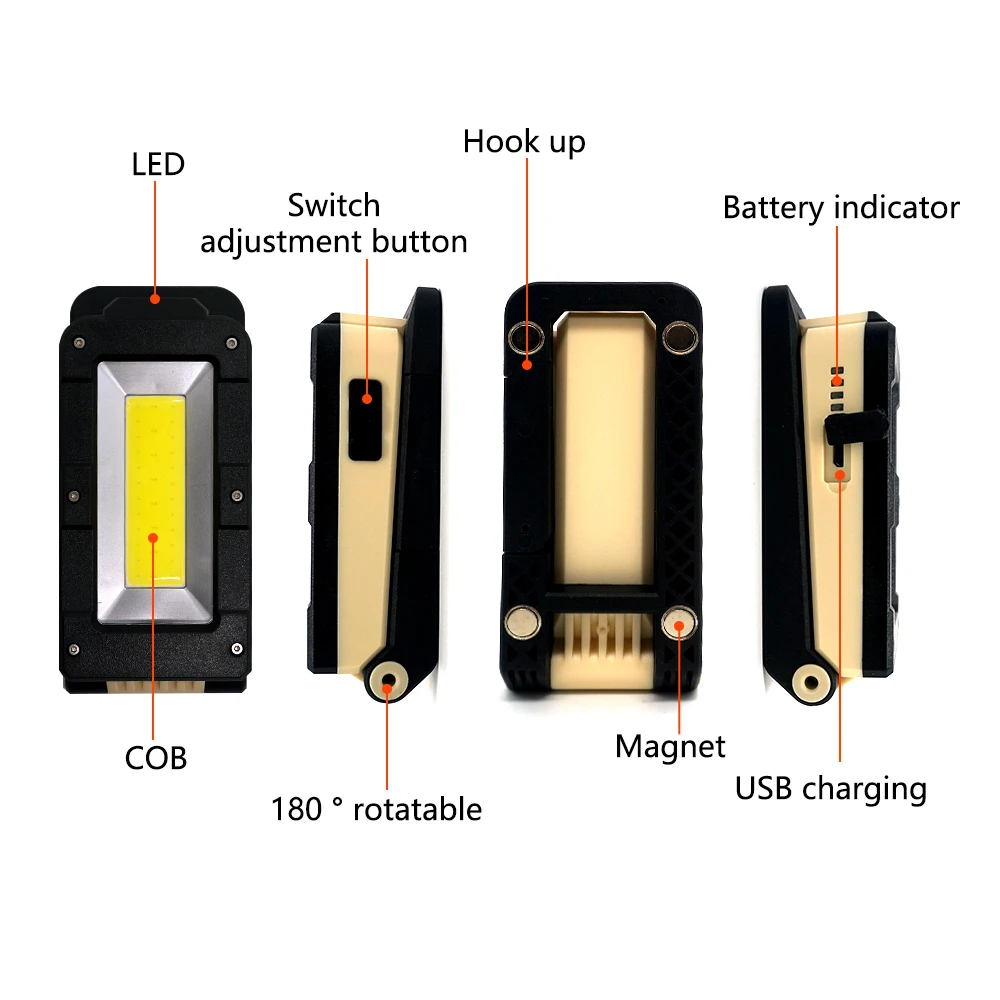 Портативный Рабочий флэш-светильник фонарь 4 режима COB+ xpe USB Перезаряжаемый светодиодный рабочий светильник Магнитный Lanterna подвесной фонарь с крюком с подставкой