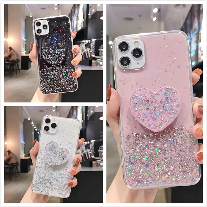 Силиконовый чехол для iphone 11 Pro Max 12 X XR XS 6s 7 8 plus с держателем в виде сердца |
