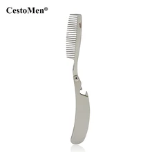 CestoMen Metal Foldable Beard Comb Multi Functional Pocket Travel Comb Men Stainless Steel Bottle Opener Mustache Shaping Tool