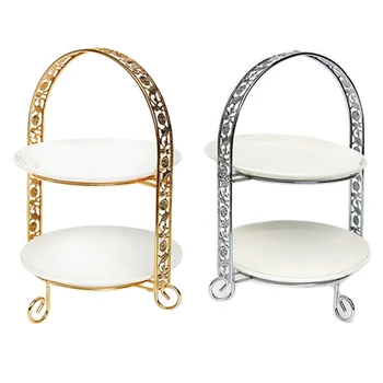

Metal Cake Stand Double-Tiers Arch-Shaped Golden Fruit Dessert Rack Wedding Birthday Party Decoration Cupcake Stand Kitchen Bake
