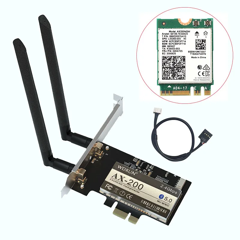 Desktop dual-band 3000mbps wifi 6 Intel ax200 pcie wireless wifi adapter 2.4g / 5ghz 802.11ac / ax bluetooth 5.0 ax200ngw wifi c wifi adapter for desktop