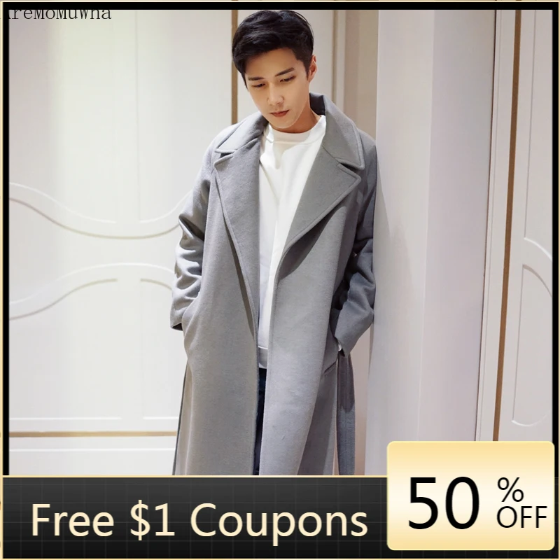 

AreMoMuWha 2010 Winter Woolen Coat Male Long Section Korean Loose Men's Casual Nizi Windbreaker Woolen Coat Mens Wool CoatQX1237