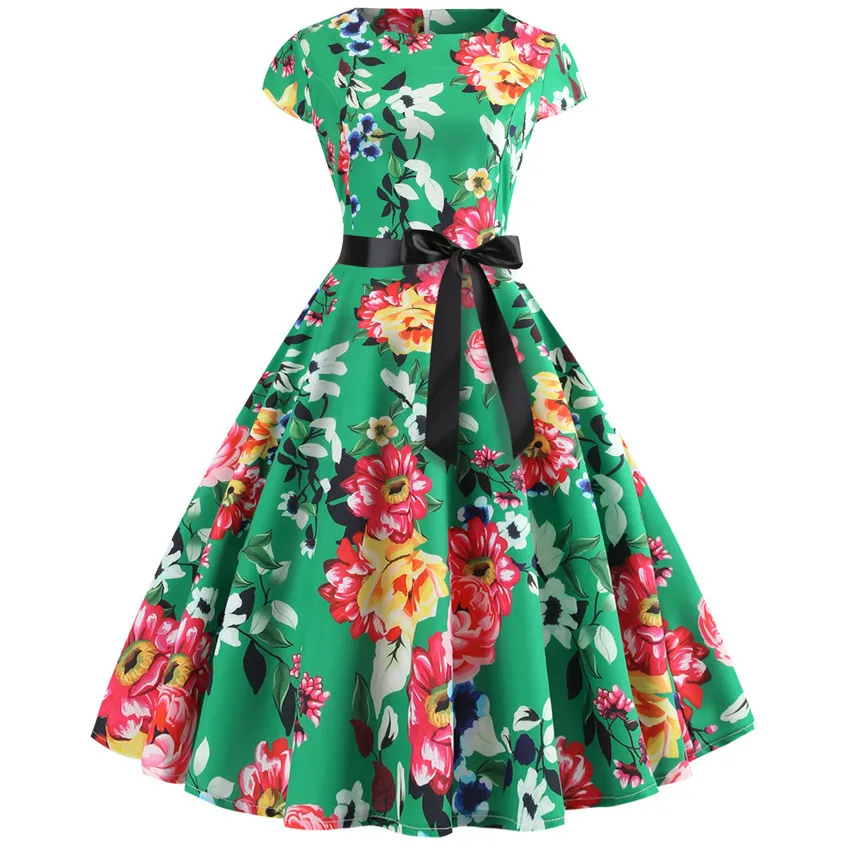 Женское летнее платье цветочный принт Ретро Винтаж 1950s 60s Повседневные Вечерние платья для офиса рокабилли платья размера плюс Vestido Mujer - Цвет: JY13004