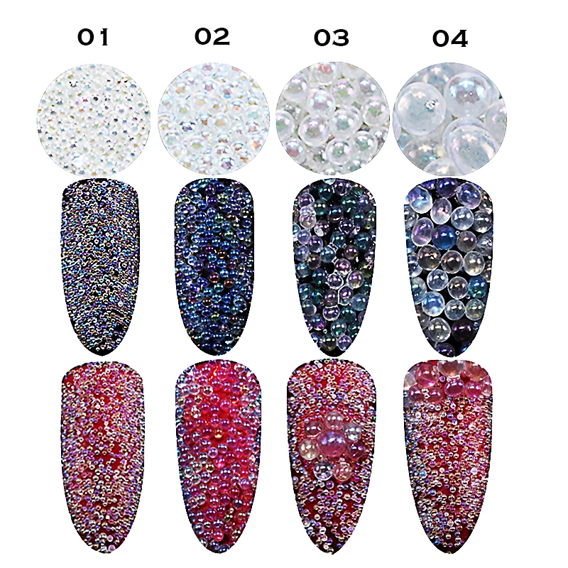 FlorVida AB цветные бусины для ногтей 3D украшение для ногтей 4 размера прозрачные бусины для изготовления ювелирных изделий