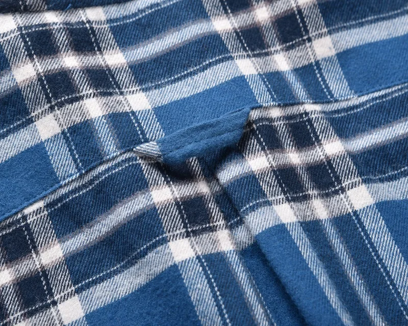 Europe and the United States trend high street round hem high street OS loose lattice Henry collar long sleeve plaid shirt