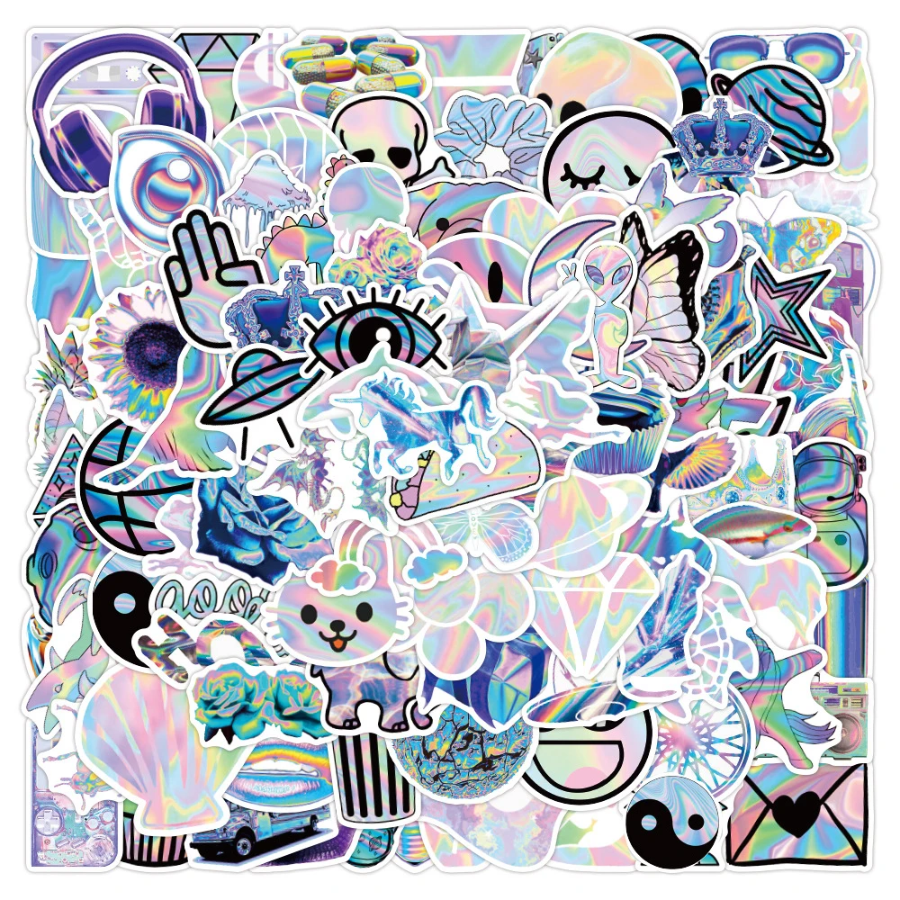 

10/50/100PCS Psychedelic Cool Laser Style Graffiti Stickers Aesthetic Laptop Motorcycle Waterproof Graffiti Sticker Pack Kid Toy