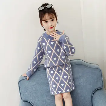 

Baby Girls Clothes Set Outerwear Knitwear for Girls Kids Winter 2Pcs School Clothing Children Outfits Mink Top+Skirt Suit 4-13T