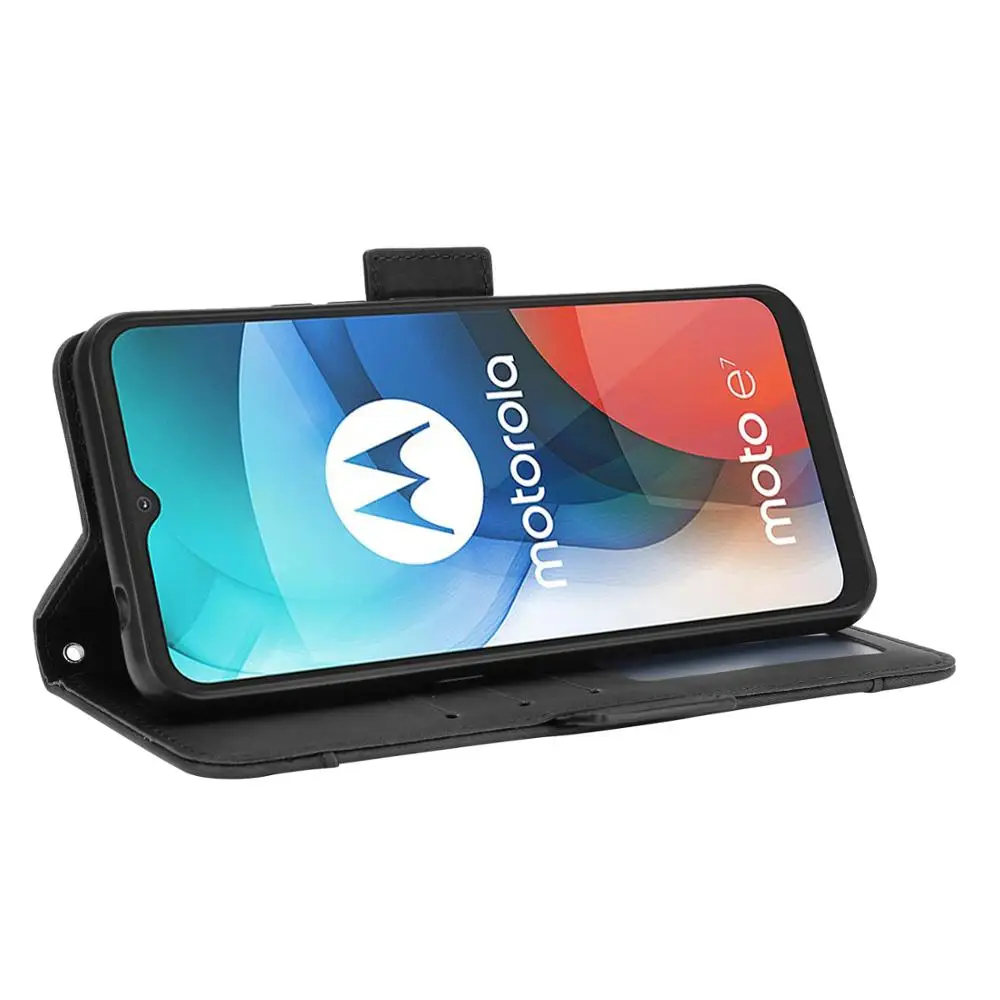 For Motorola Moto E7 Case Premium Leather Wallet Leather Flip Multi-card slot Cover For Motorola Moto E7 XT2052-1 Case 6.5 inch