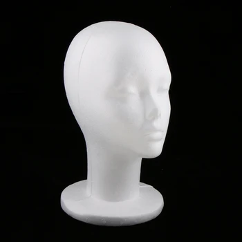 

Hat Wig Headset Foam Mannequin - White Styrofoam with Female Face