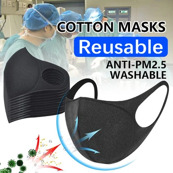 

10 Pcs Cotton Cloth Face Mask Breathable Stretchable Protective Dustproof Washable Reusable Mouth Masks Black Durable Adult PM25