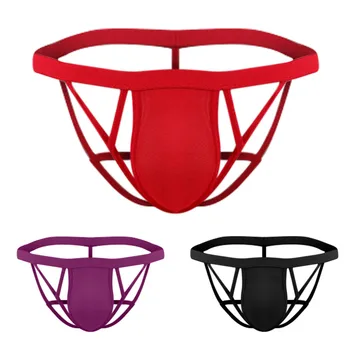 

Men's Gay Sexy Underwear Solid Tanga Hollow Jockstrap Sretch G-strings T-back Micro Thongs Bandage Briefs Man Lingerie Plus Size