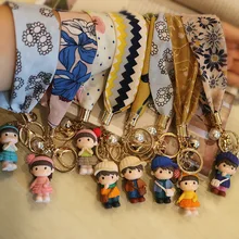 Мультяшная кнопка для ключей креативные шелковые шарфы ремешок автомобильный милый брелок для ключей дамская сумочка подвеска завод поколение жира