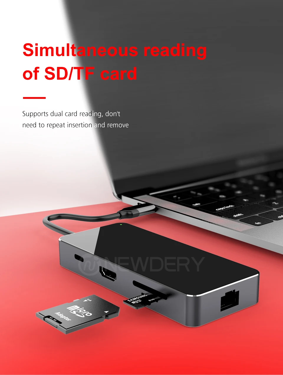 NEWDERY USB C концентратор 8 в 1 многопортовый адаптер с HDMI, USB 3,0, RJ45 SD/TF слот для карт памяти подходит для MacBook Air/Pro всех устройств типа c