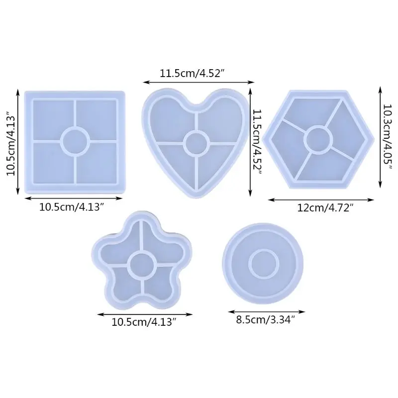 

UV Resin Silicone Mold Hexagonal Round Heart-shaped DIY Coaster Flower Square Craft Making Epoxy Molds 517F