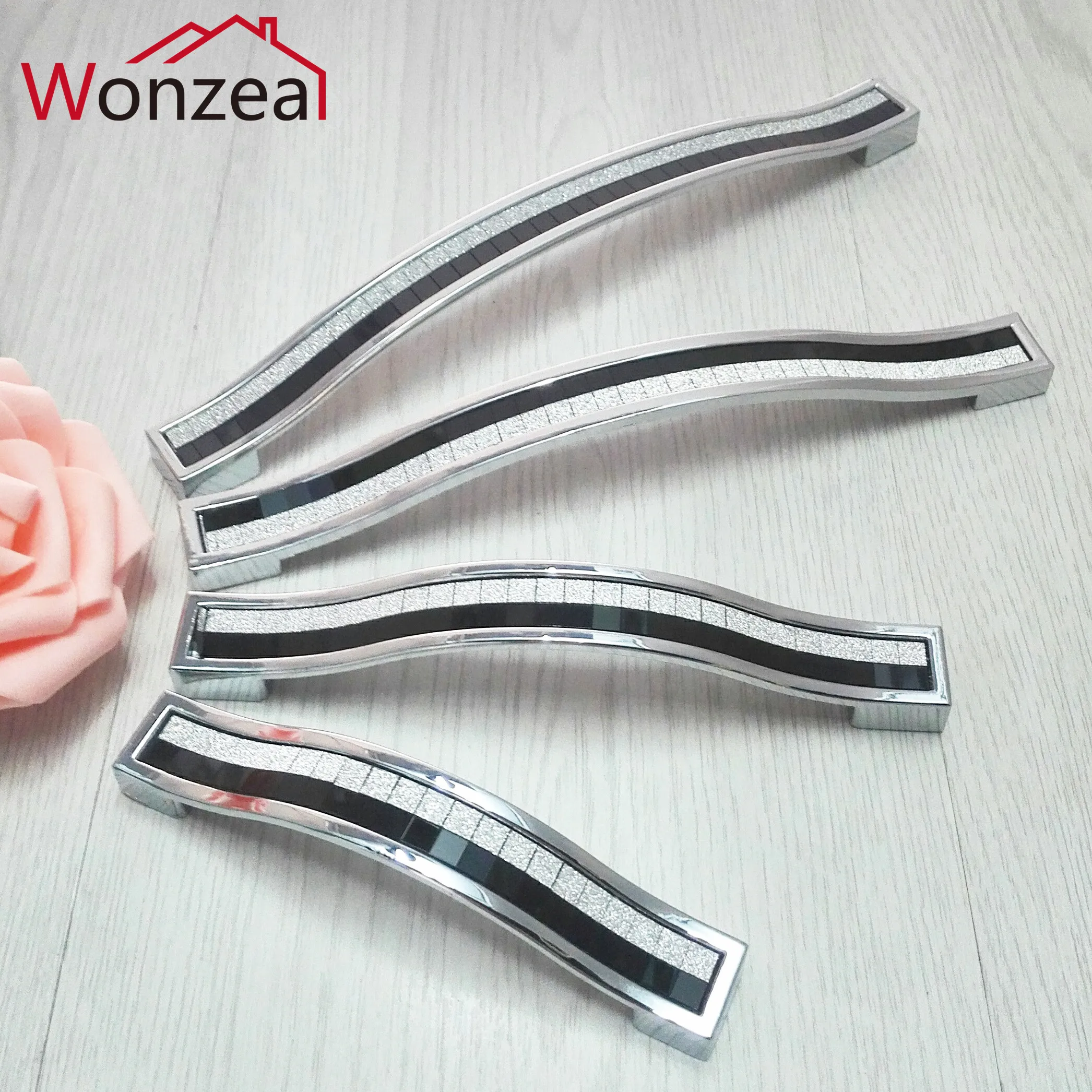 

Hole Pitch 96mm/128mm/160mm/192mm Zinc Alloy Half Black crystal knobs drawer pulls furniture cabinet handle