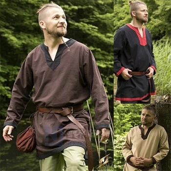 

2020 Medieval Linen Larp Viking Pirate Halloween Cosplay Costumes for Men Carnival Party Warrior Shirt Knight Celtic Blouse Robe