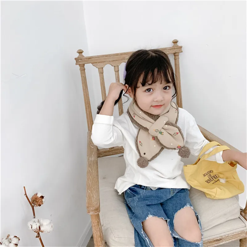 Детский шарф, шаль для мальчиков и девочек, зимний теплый хлопковый модный брендовый плотный мягкий корейский Accessories-LHC-W6 с помпонами