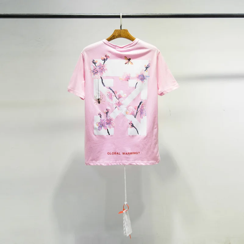 

OW off white- Short Sleeve T-shirt Letter Flower Spider Print Large Size Loose Men and Women Couple Half Sleeve