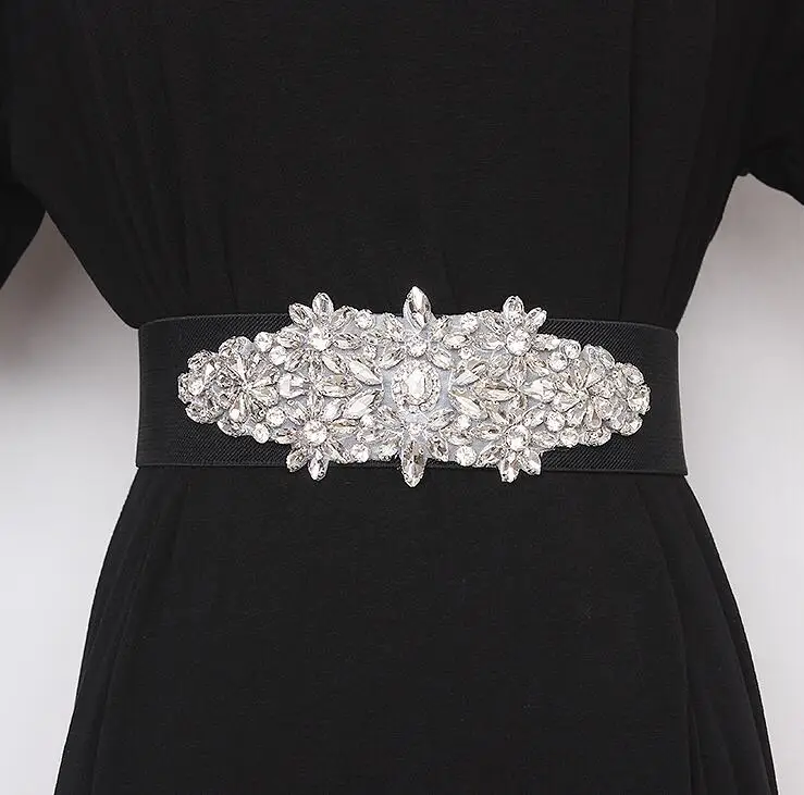 Женские Подиумные модные blingbling Стразы с бисером широкие пояса женское платье Корсеты Пояс Ремни украшения широкий пояс R2420 - Цвет: silver