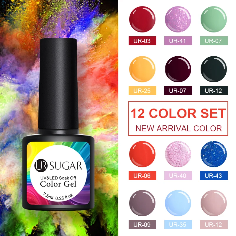 Online UR ZUCKER 12 stücke Glitter Gel Polish Set Rosa Gelb Rot Lack Tränken Weg Von UV Gellak Nail art Maniküre Nägel gel Lack Kits