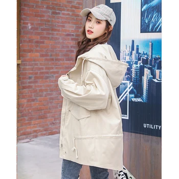 

Make firm offers little dust coat female han edition of the new spring loose show higher hooded jacket