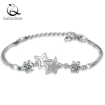 

New Beautiful Personality Fashion Jewelry Five-point 925 Sterling Silver Exquisite Crystal Sweet Cute Star Women Bracelets B236