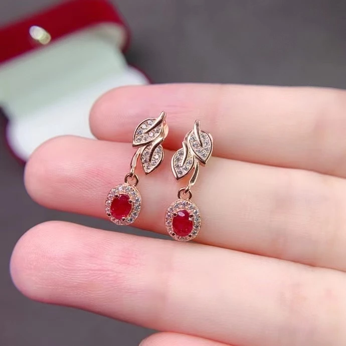 NATURAL RUBY DIAMOND EARRINGS STATEMENT DROP DANGLE PEAR TEARDROP RED BIG  LONG