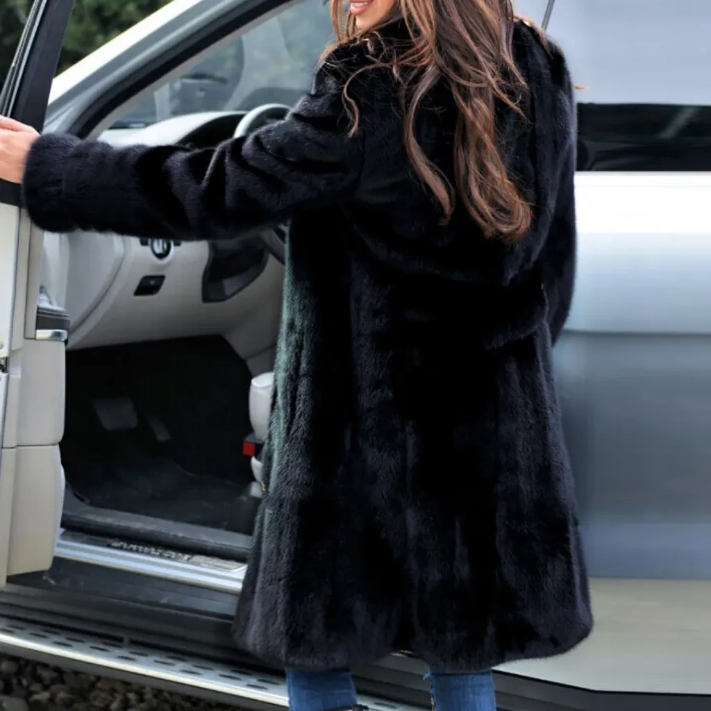 Осеннее зимнее женское пальто повседневное свободное одноцветное длинное плюшевое пальто женское винтажное пальто размера плюс из искусственного меха пальто Женская куртка