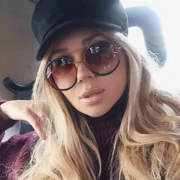 

Celebrity Style Round Sunglasses Vintage Women Men Brand Designer Double Green Sun Glasses Female Fashion Eyewear Outdoor UV400