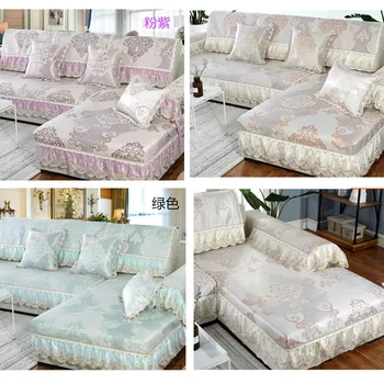 

Luxurious European Ice Silk mat Living Room Universal Sofa Cover Non-slip Sofa Towel Cushion Backrest Lace Couch Cover Set