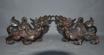 

christmas Old China fengshui bronze Wealth Money beast Dragon turtle tortoise statue pair halloween