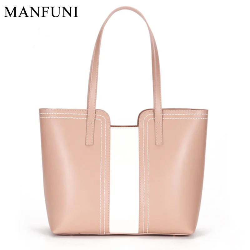 

Women Shoulder Bag 100% Genuine Leather High Quality Panelled Fashion Female Casual Tote Bags Large Capacity Shopping Handbag