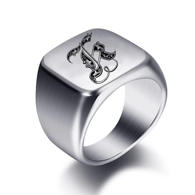 Bagues personnalisées à graver initiale pour hommes, chevalière masculine en acier inoxydable, bijoux vierges, bande, ton argent poli, taille américaine