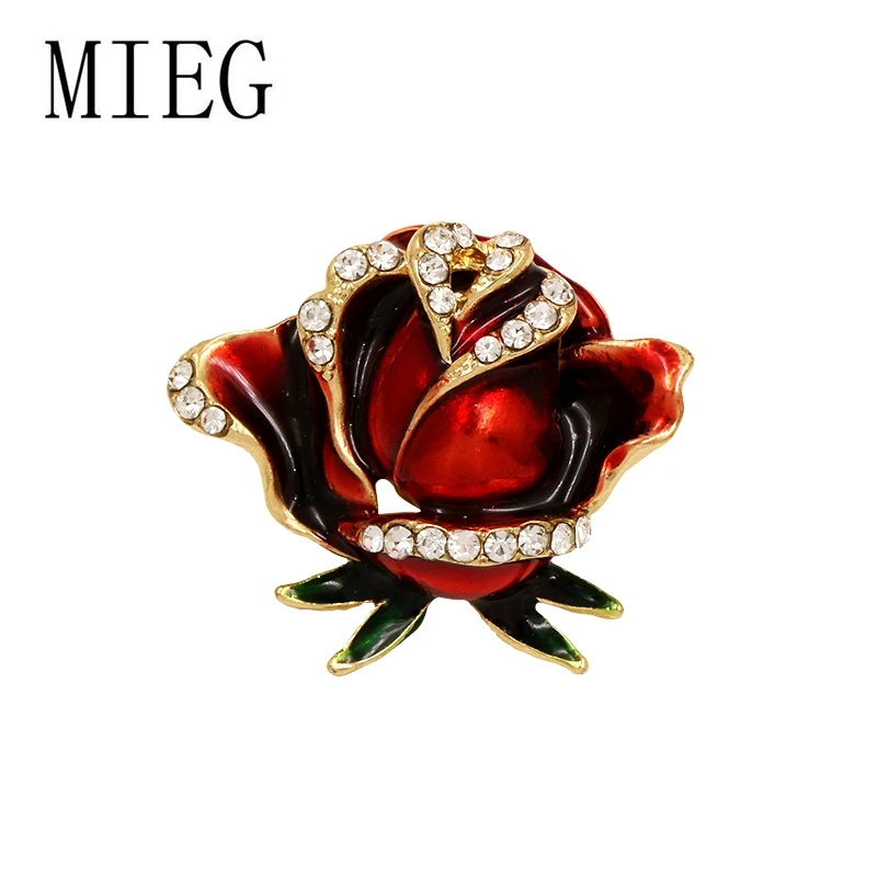 

MIEG Brand Red Enamel Rose Flower Brooch Pins for Women Girls Wedding Party Jewelry Accessories