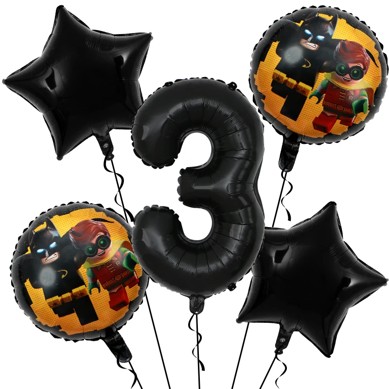 black 3 5 шт./лот, воздушные шары из фольги с супергероем Бэтменом, черные шары с цифрой 30 дюймов, 1, 2, 3, 4, 5, 6, 7, 8, 9 лет, для мальчиков, украшения на день рождения - Цвет: black 3