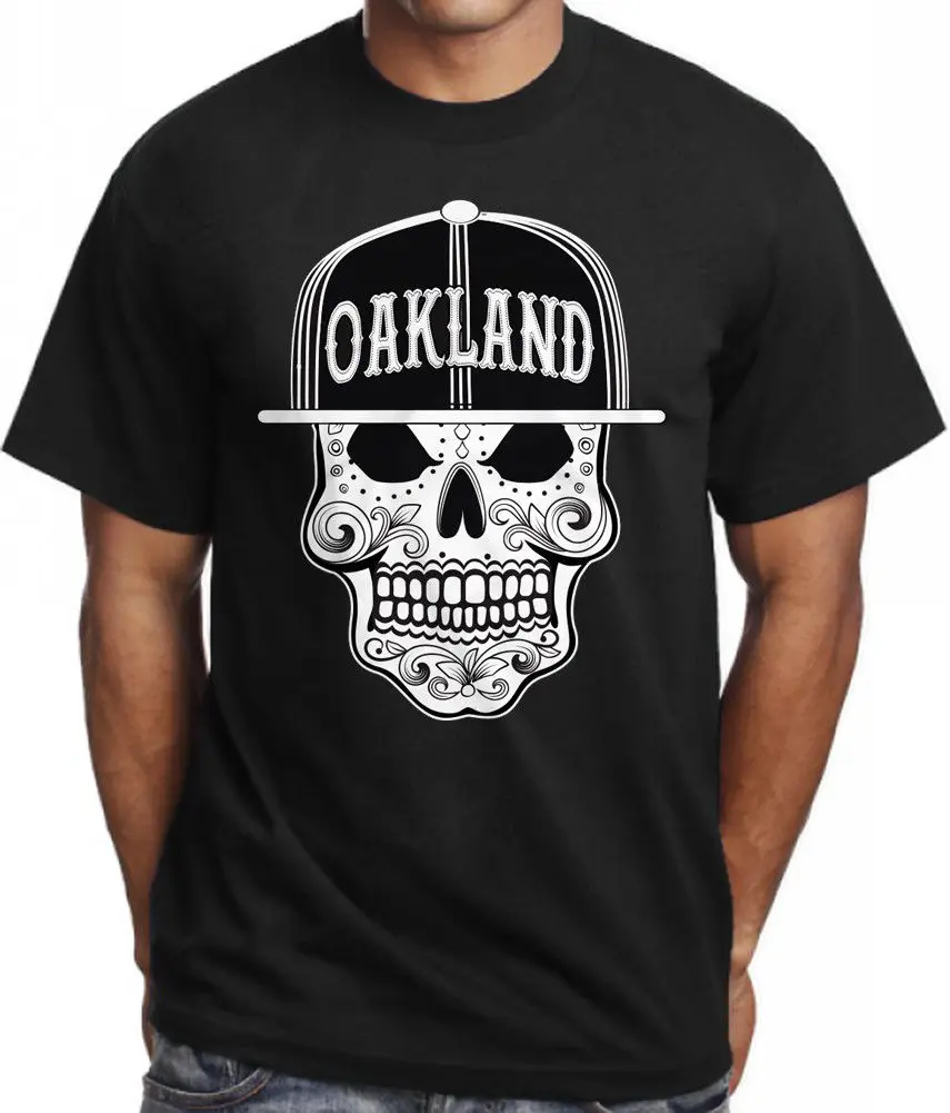 2019 New Fashion Man T-shirt Oakland Sugar Skull T shirt Mexican Art Aztec Dia De Los muertos Oak Town Tee Casual | Мужская одежда